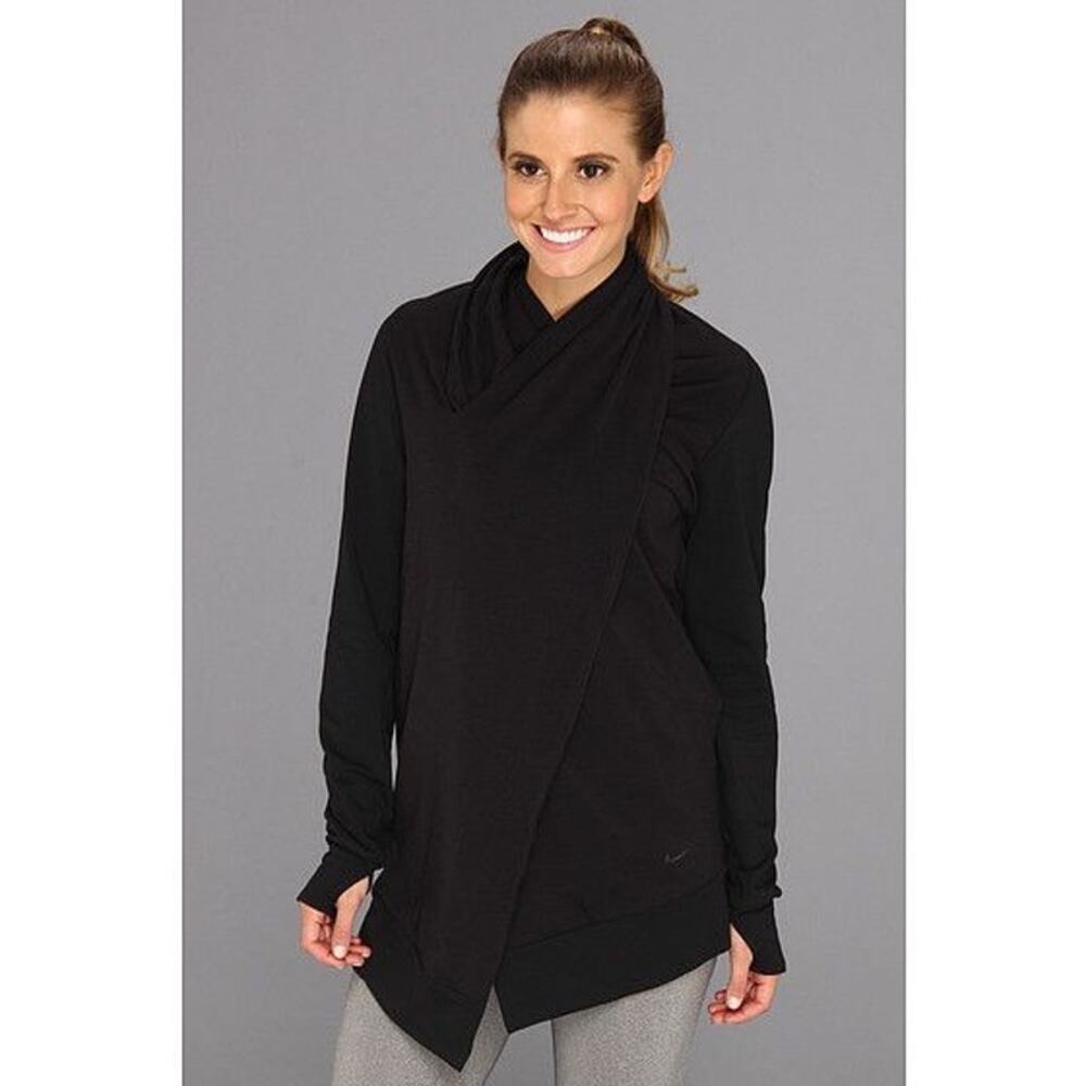 Nike Womens size Large Dri Fit Twist Wrap Open Cardigan Black 548705